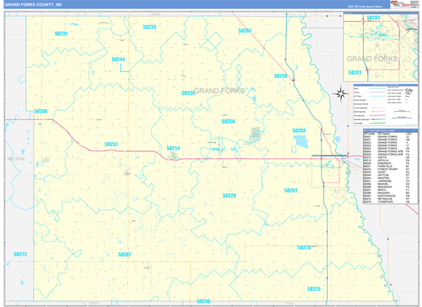 Grand Forks County Wall Map Basic Style